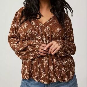 NWT TORRID Floral Brown BoHo Top